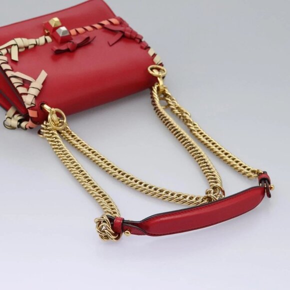 FENDI Mini Canai Chain Shoulder Bag Leather Red Auth bs22672V - Picture 8 of 16